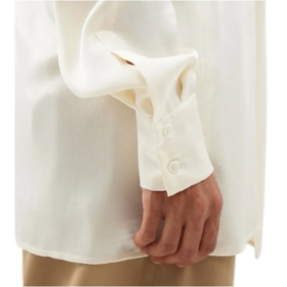 Raey Ivory Silk Tie Front Tunic Blouse  Minimalist Quiet Luxury 100% Silk 10 - Picture 2 of 10
